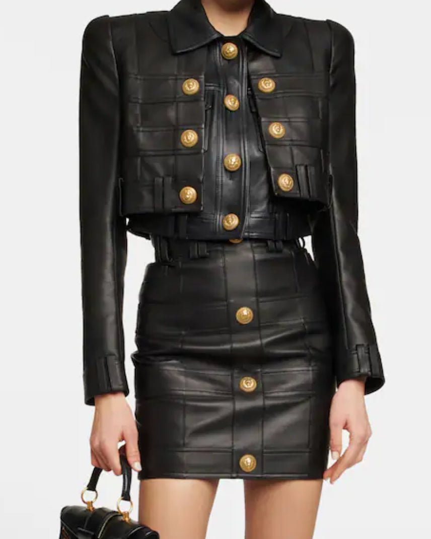 black gold button cropped jacket
