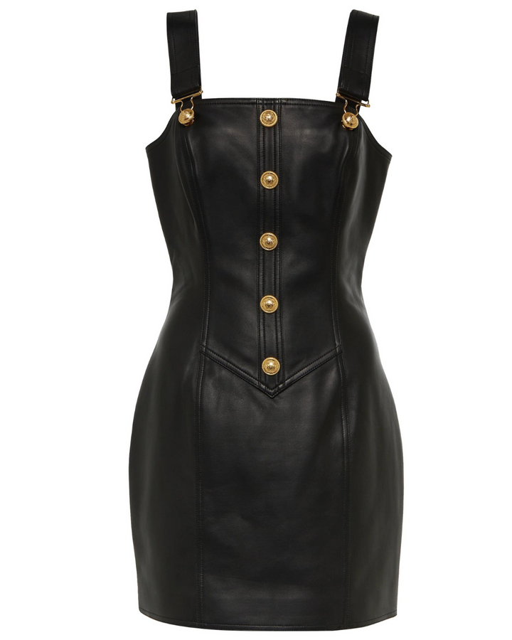 Black Leather Gold Button Jumper Dress