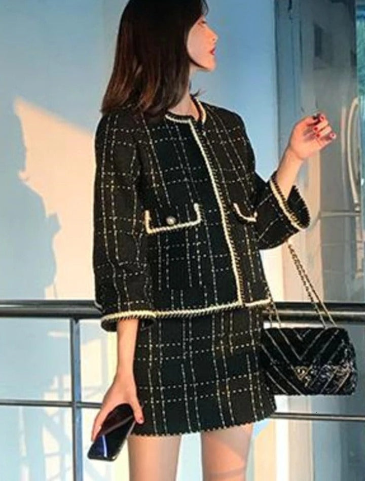 Black & White Tweed Jacket & Skirt Set