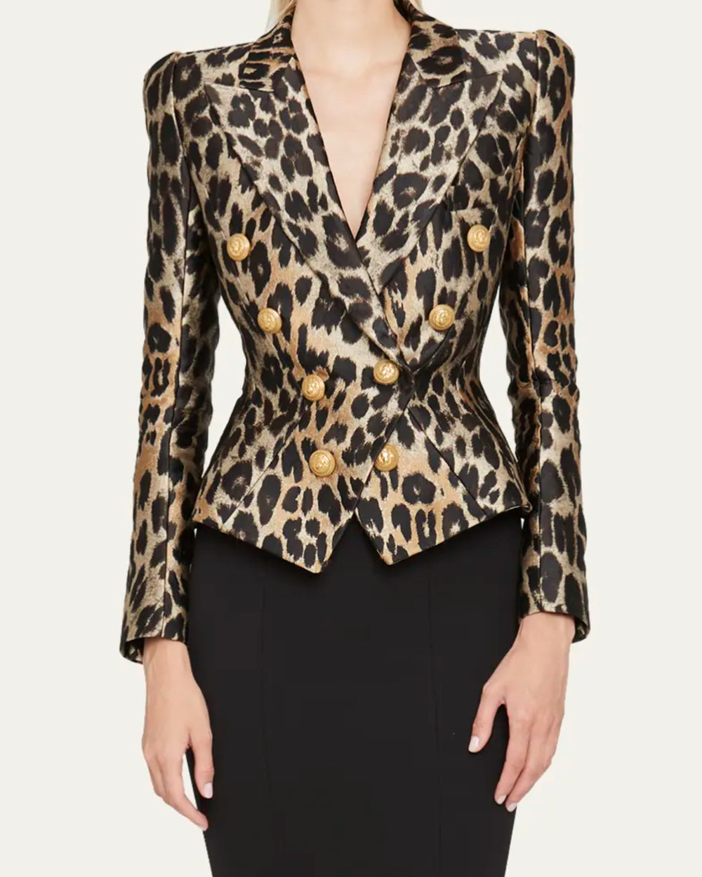leopard double breasted gold button blazer