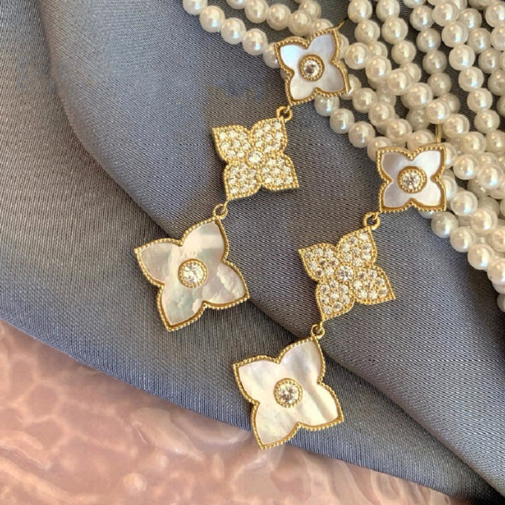 Mother Of Pearl Clover Drop Earrings