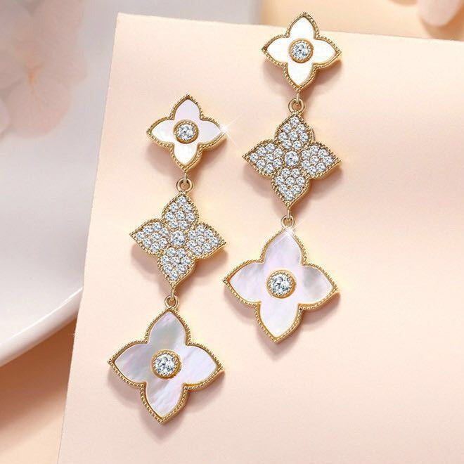 Mother Of Pearl Clover Drop Earrings