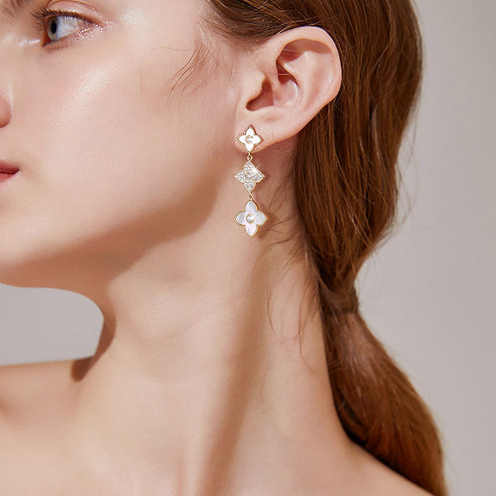 Mother Of Pearl Clover Drop Earrings