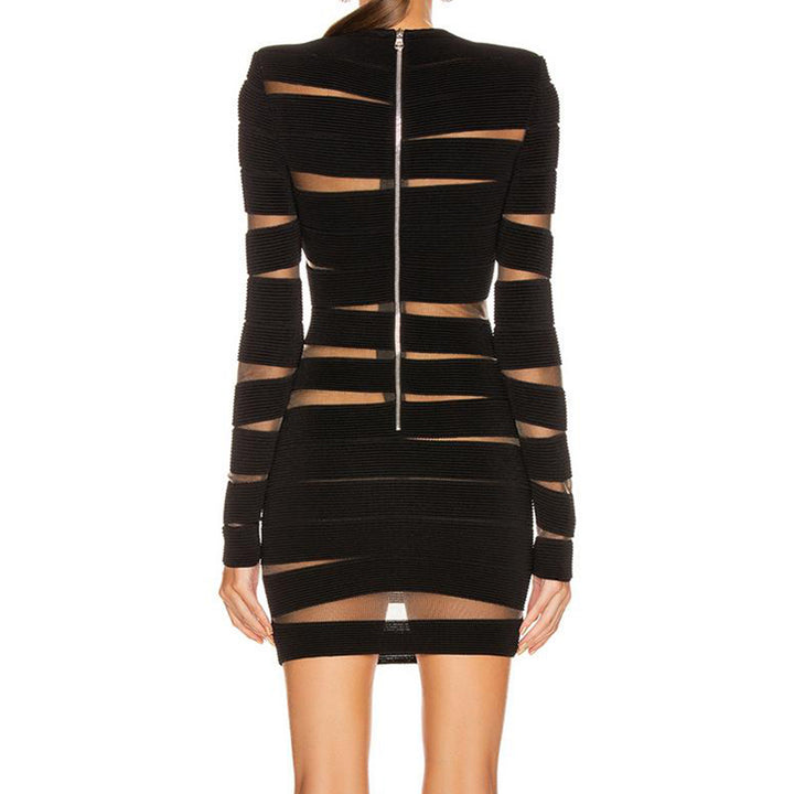 Black Mesh Bandage Mini Dress