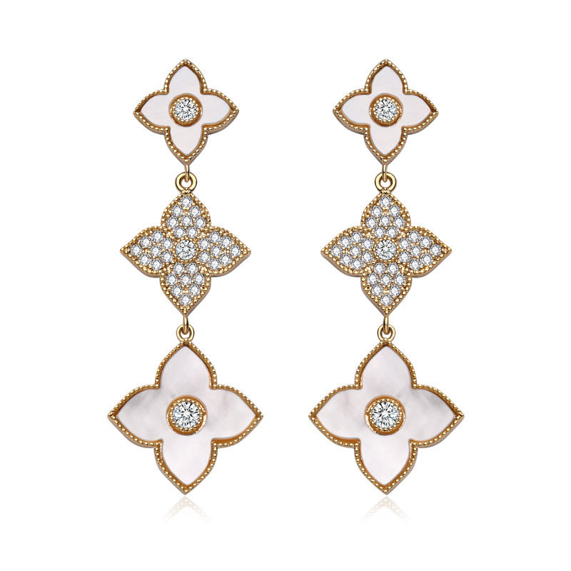 Mother Of Pearl Clover Drop Earrings