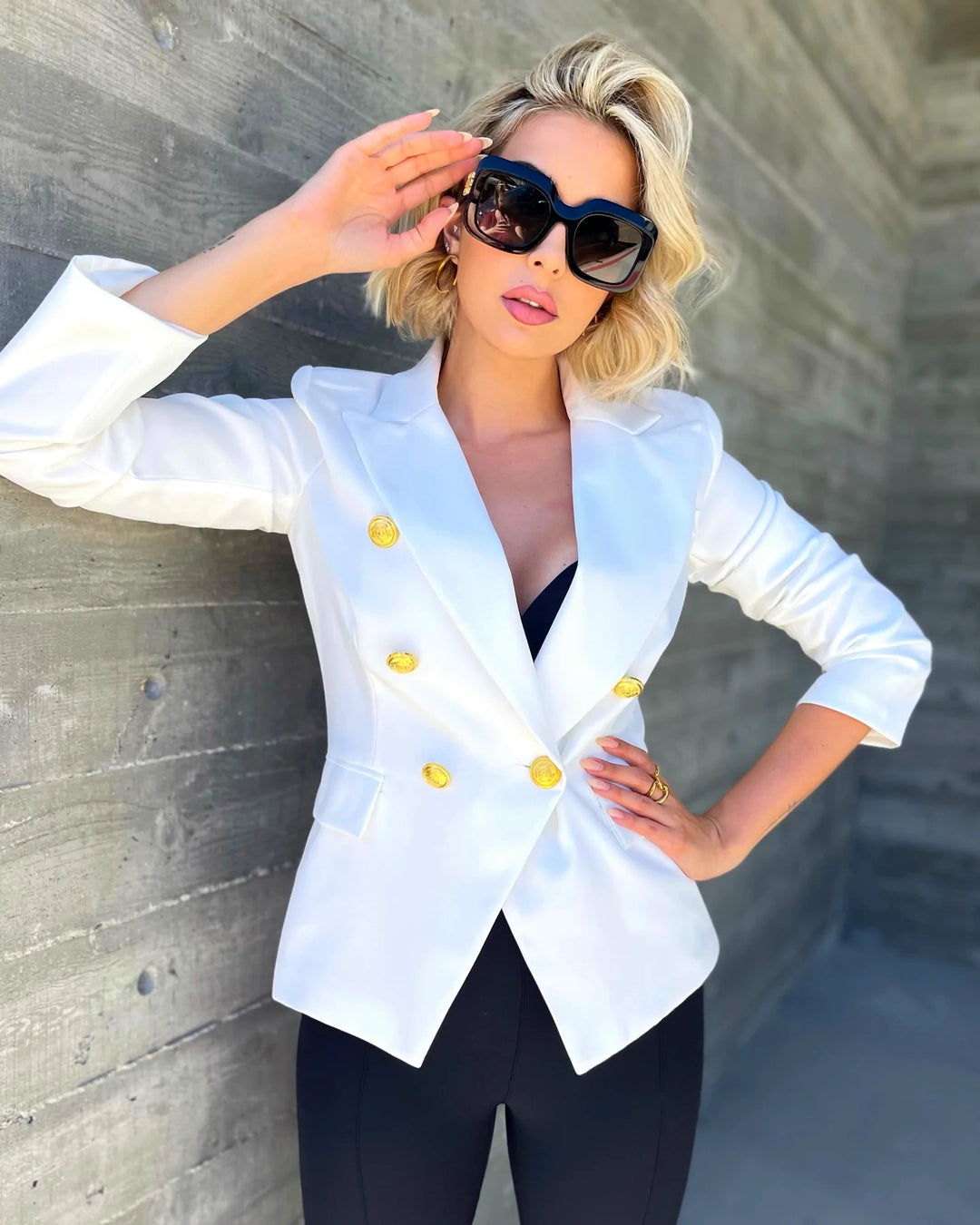 White Gold Button Blazer - Main Image
