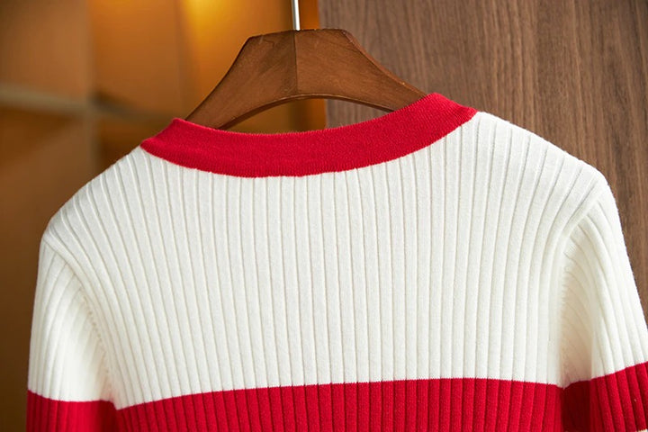 Striped Gold Button Cardigan Sweater