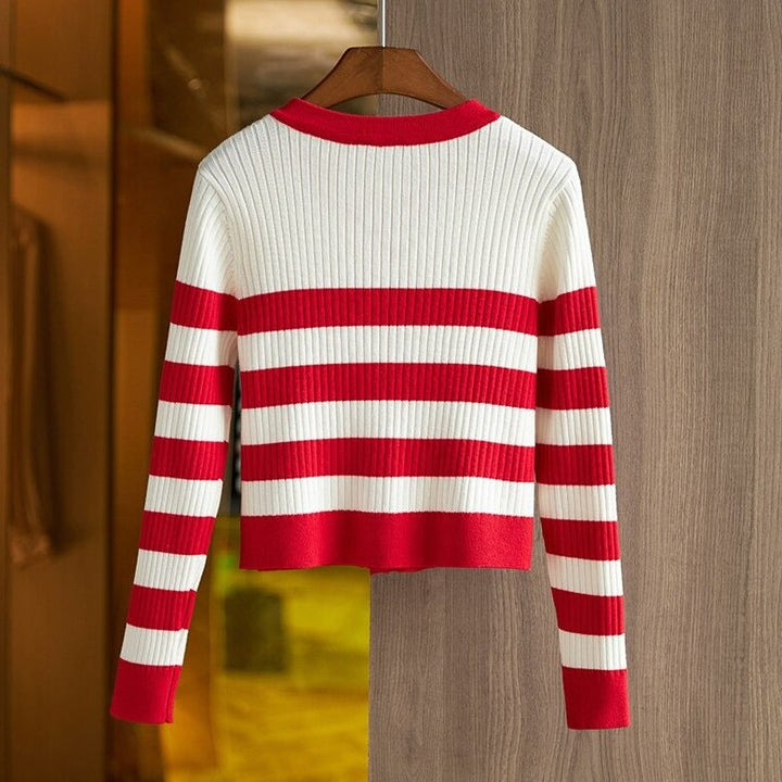 Striped Gold Button Cardigan Sweater