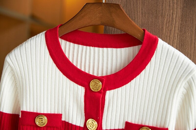 Striped Gold Button Cardigan Sweater