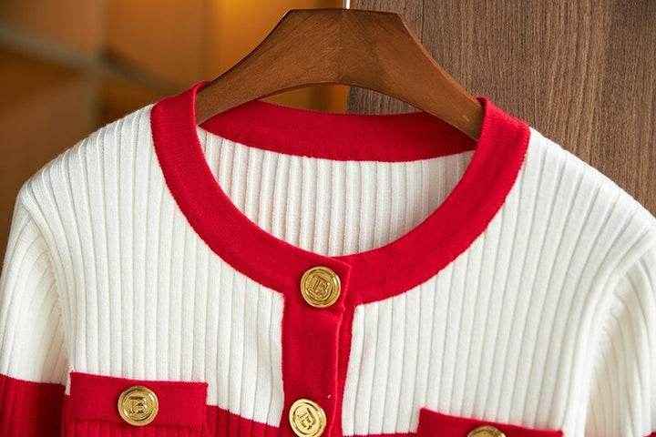 Striped Gold Button Cardigan Sweater