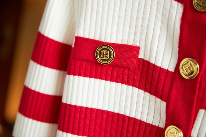 Striped Gold Button Cardigan Sweater