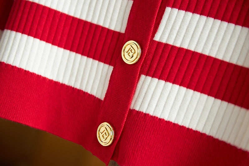 Striped Gold Button Cardigan Sweater