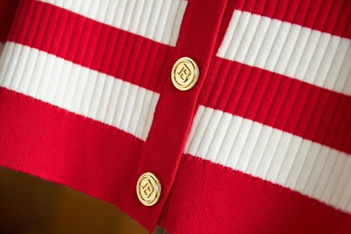 Striped Gold Button Cardigan Sweater