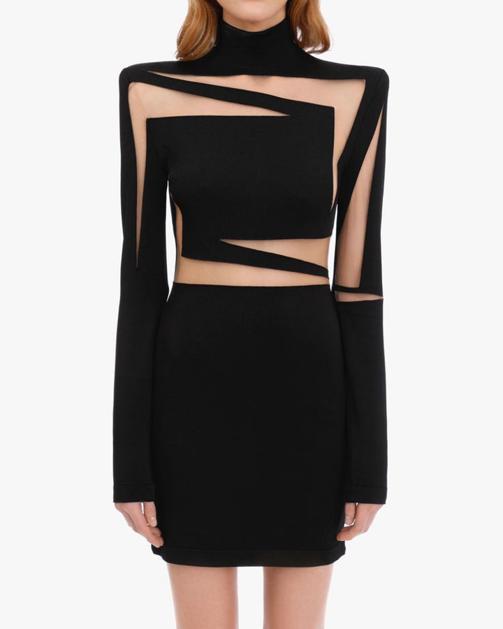 Black Cut Out Mesh Mini Dress