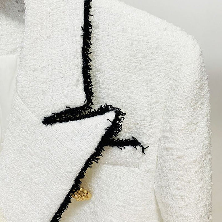 Black & White Tweed Gold Button Blazer