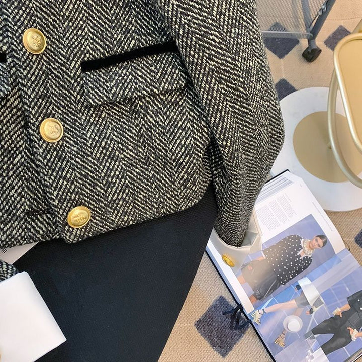 Black & White Herringbone Tweed Jacket