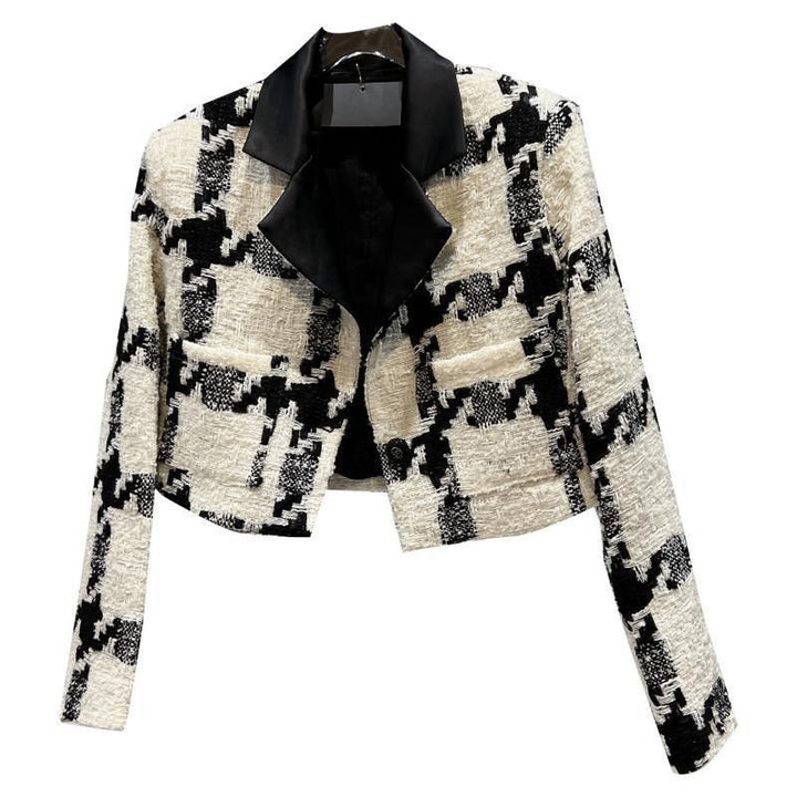 Black and White Houndstooth Wool Jacket