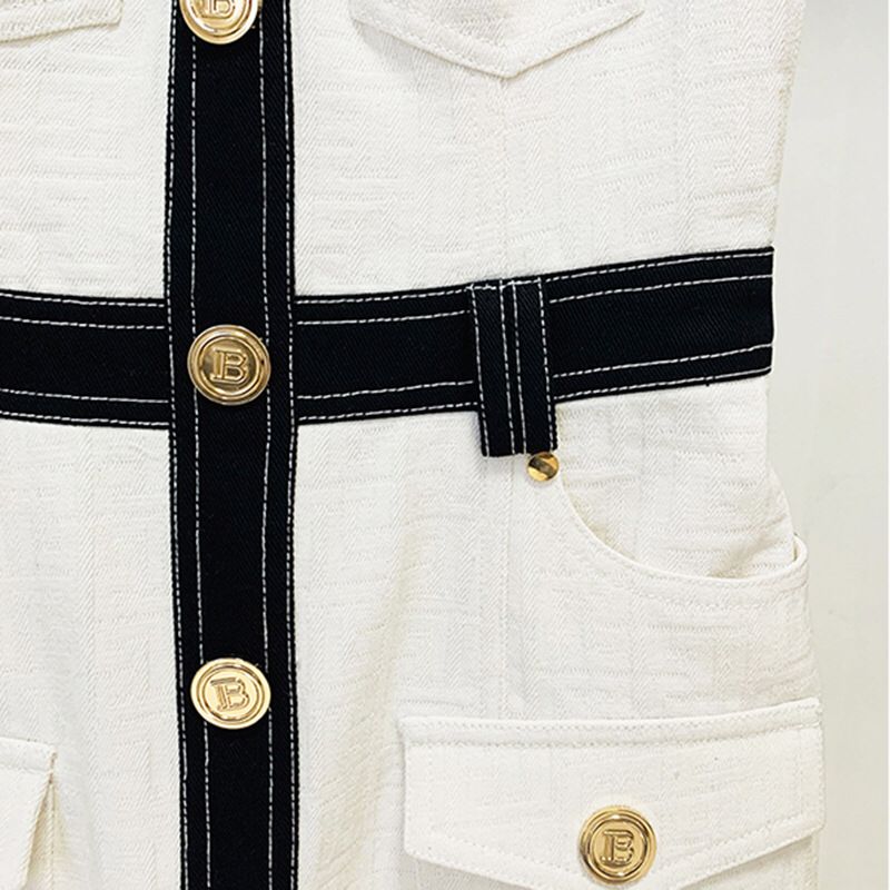 Black & White Gold Button Sleeveless Dress