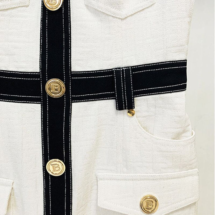Black & White Gold Button Sleeveless Dress