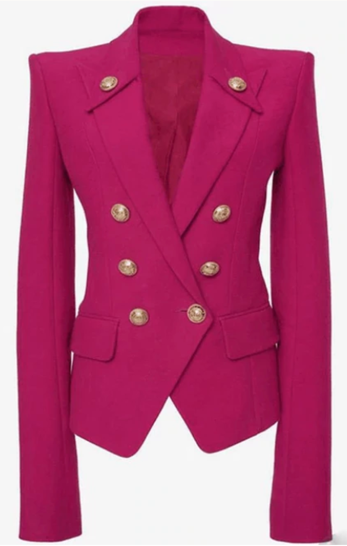 Hot Pink Double Breasted Gold Button Blazer