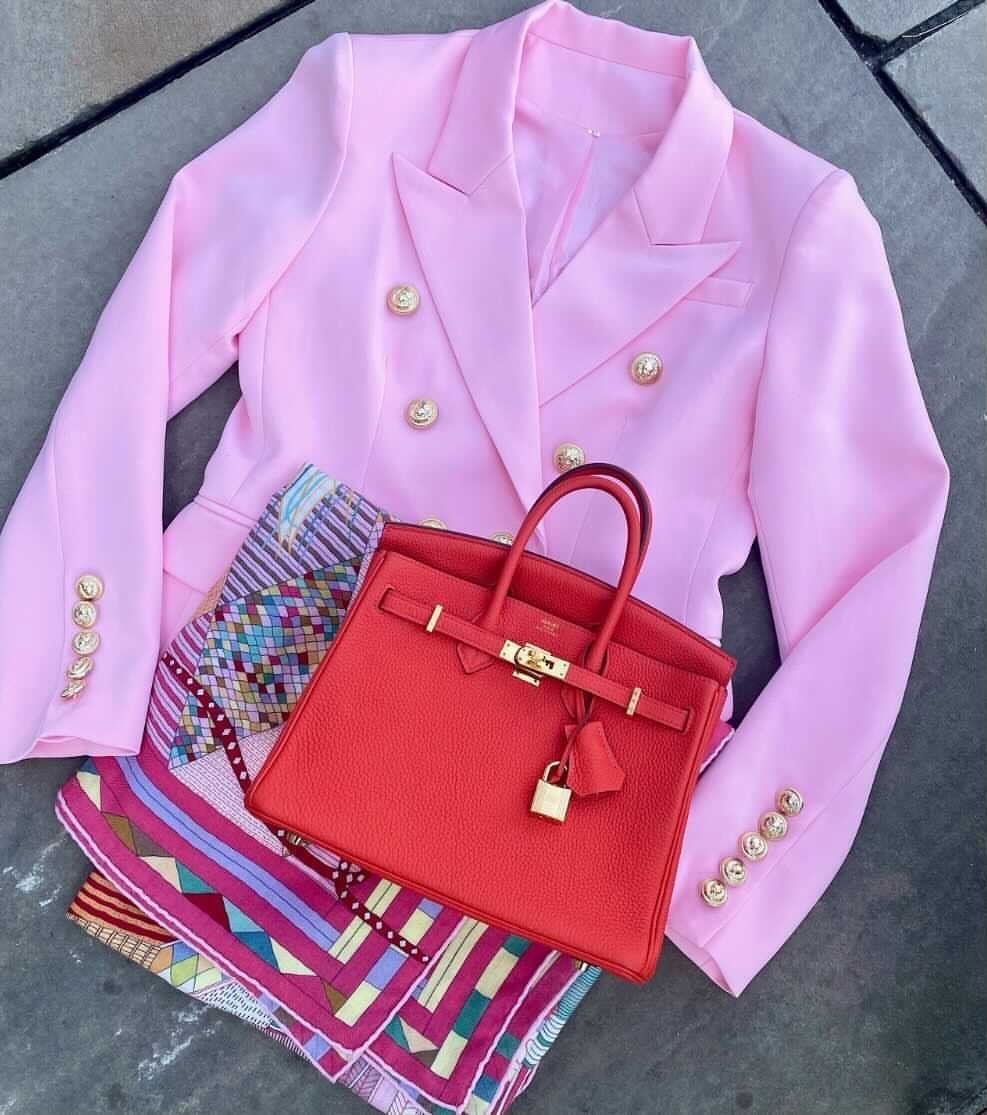 Baby Pink Gold Button Blazer