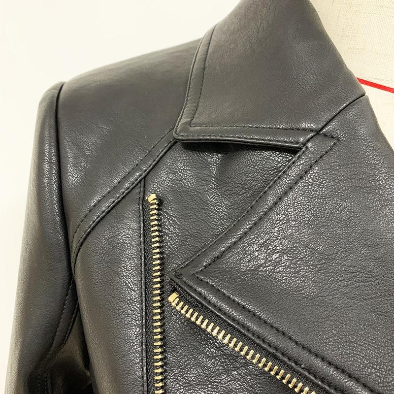 Black Leather Gold Button Biker Jacket