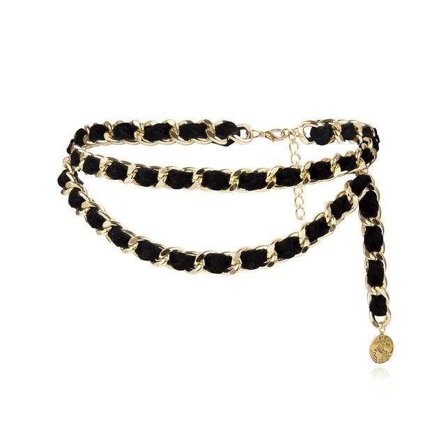 Vintage Couture Black & Gold Chain Tassel Belt