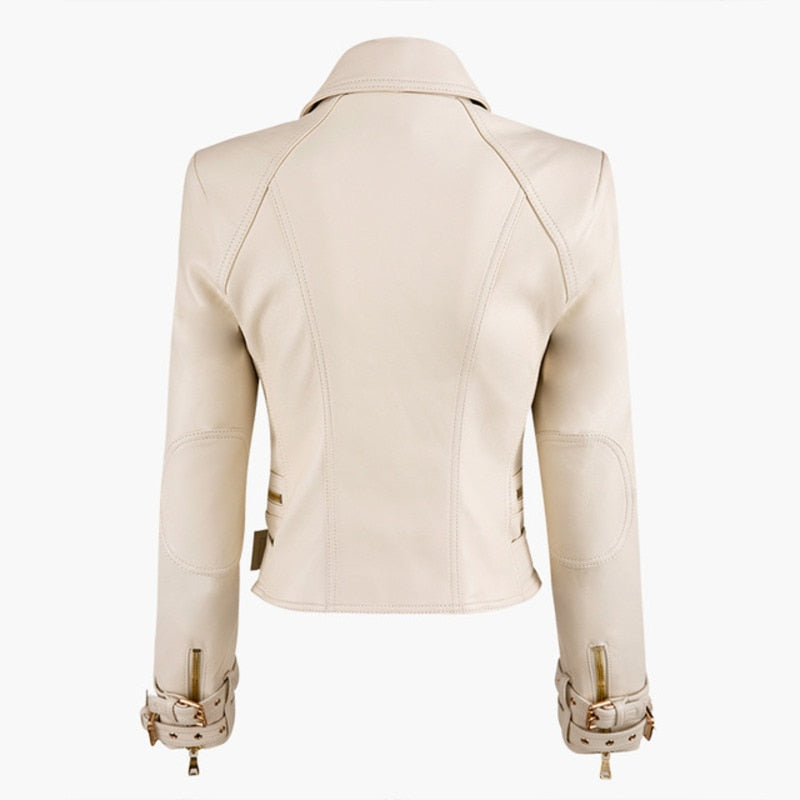 Off-White Leather Gold Button Biker Jacket