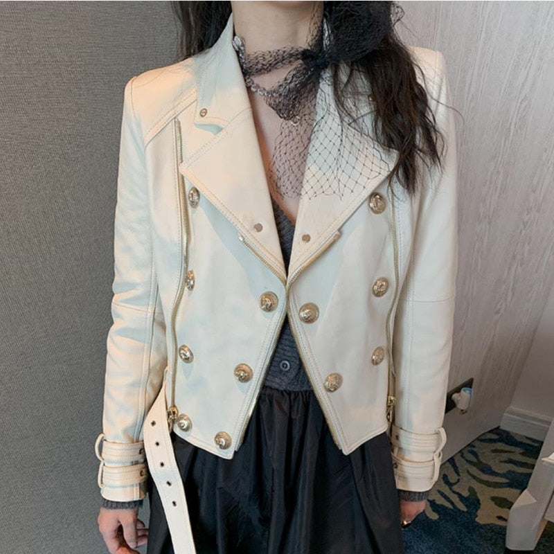 Off-White Leather Gold Button Biker Jacket