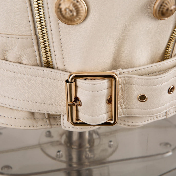 Off-White Leather Gold Button Biker Jacket