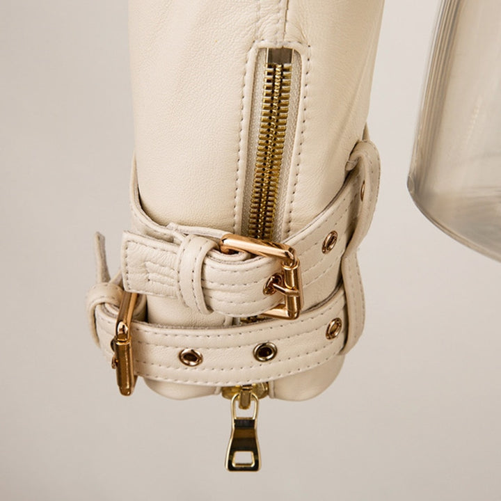 Off-White Leather Gold Button Biker Jacket