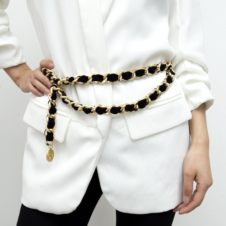 Vintage Couture Black & Gold Chain Tassel Belt