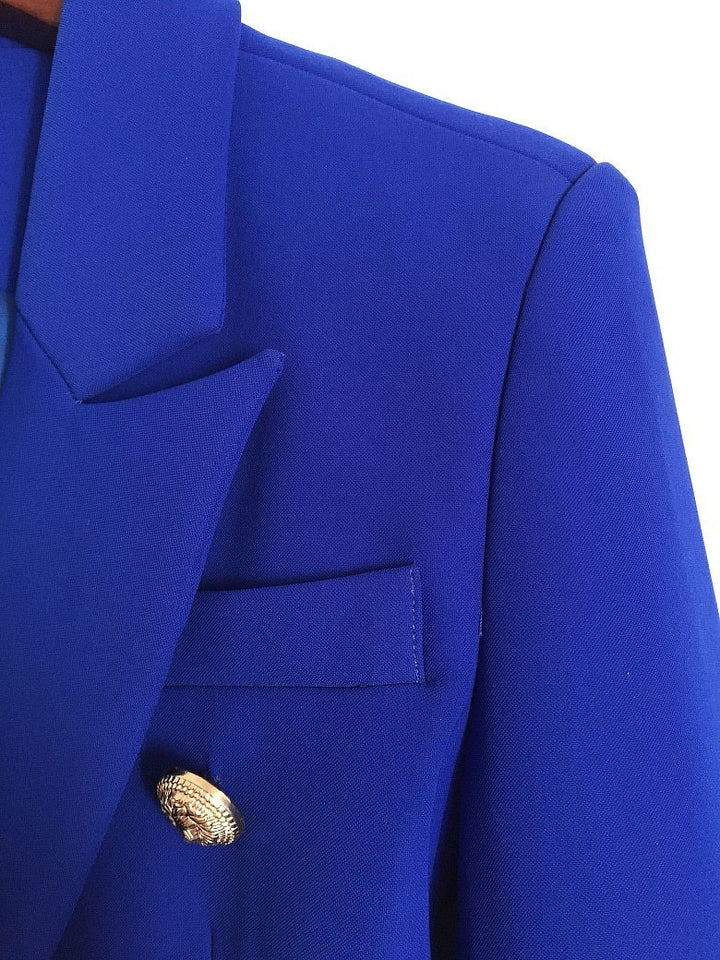 Cobalt Blue Double Breasted Gold Button Blazer
