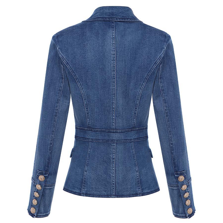 Denim Double Breasted Gold Button Blazer