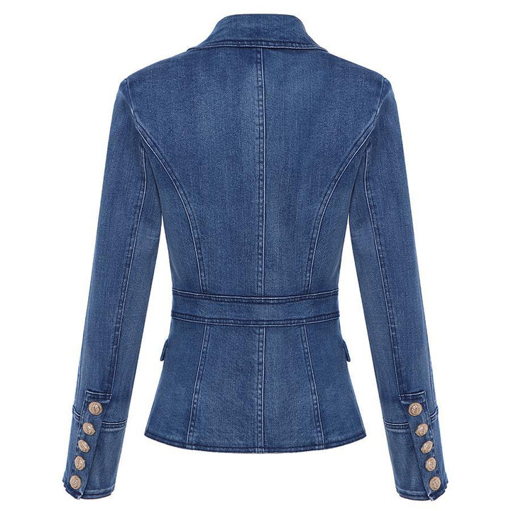 Denim Double Breasted Gold Button Blazer