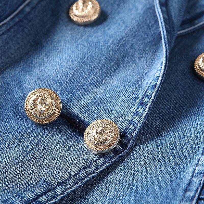Denim Double Breasted Gold Button Blazer