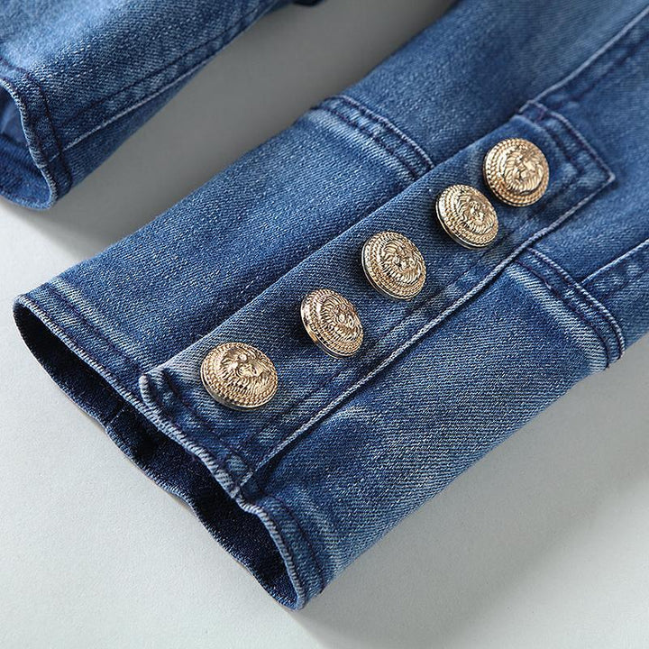 Denim Double Breasted Gold Button Blazer