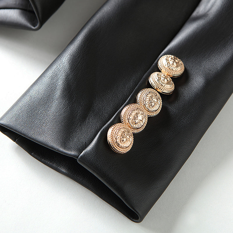 black leather gold button blazer