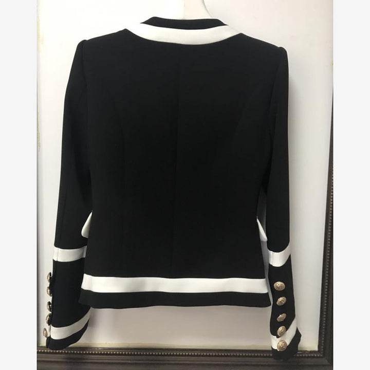 Black & White Double Breasted Gold Button Blazer