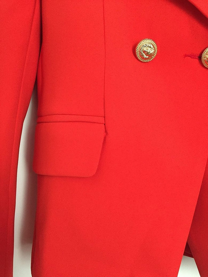 Red Double Breasted Gold Button Blazer