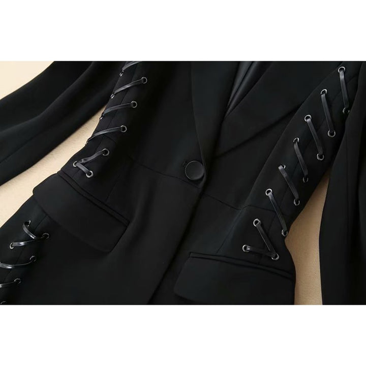 Black Lace Up Long Blazer