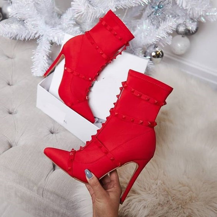red rockstud ankle boots