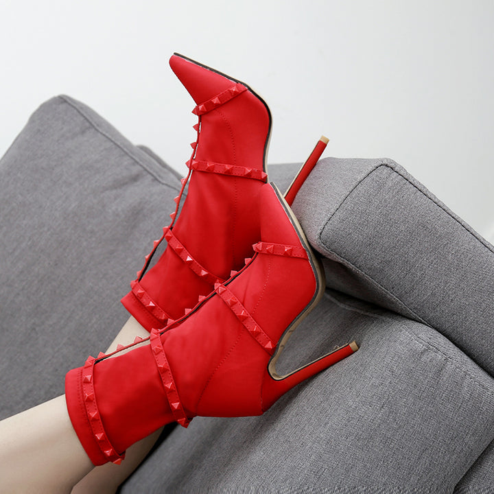 red studded ankle boots