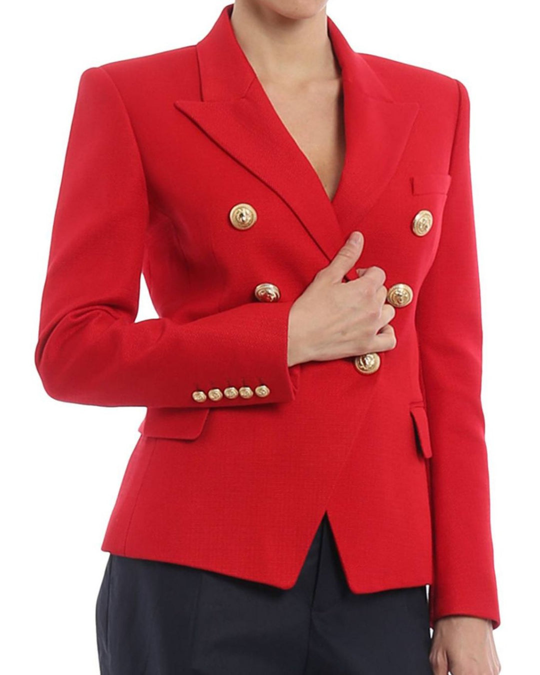 Red Double Breasted Gold Button Blazer