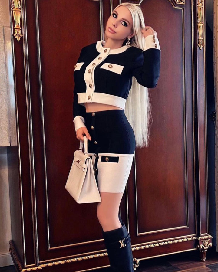 2-Piece Black & White Sweater & Skirt Set