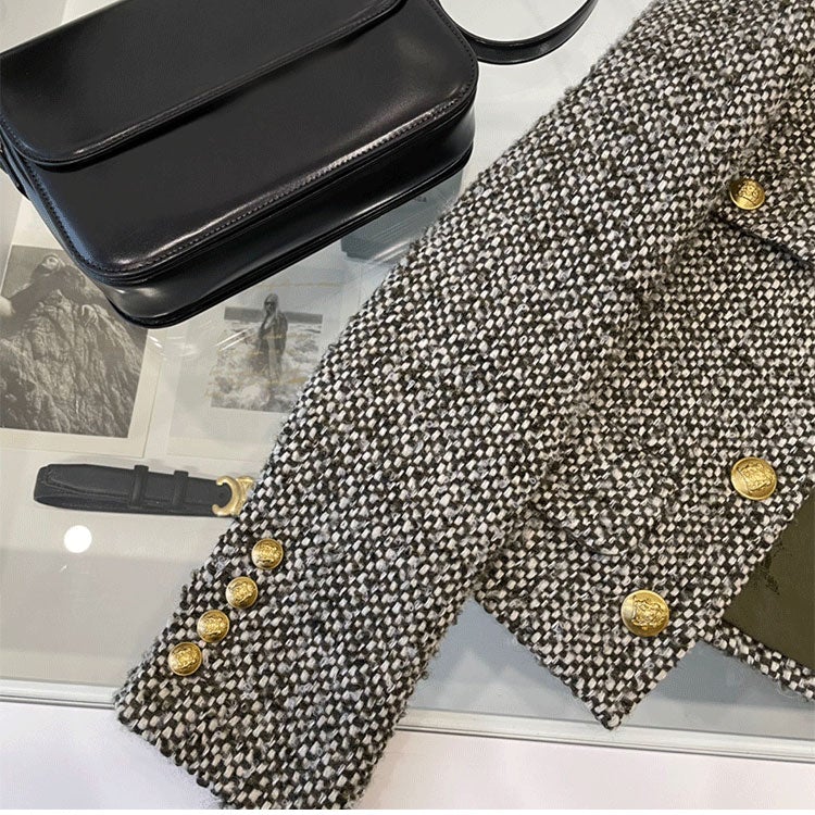 black tweed gold button blazer sale