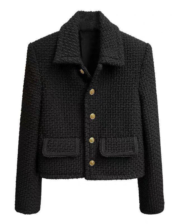 Black Vintage Tweed Gold Button Jacket