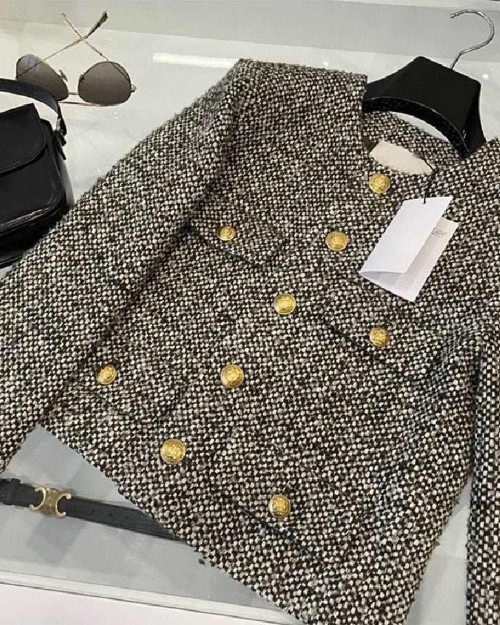black tweed gold button jacket
