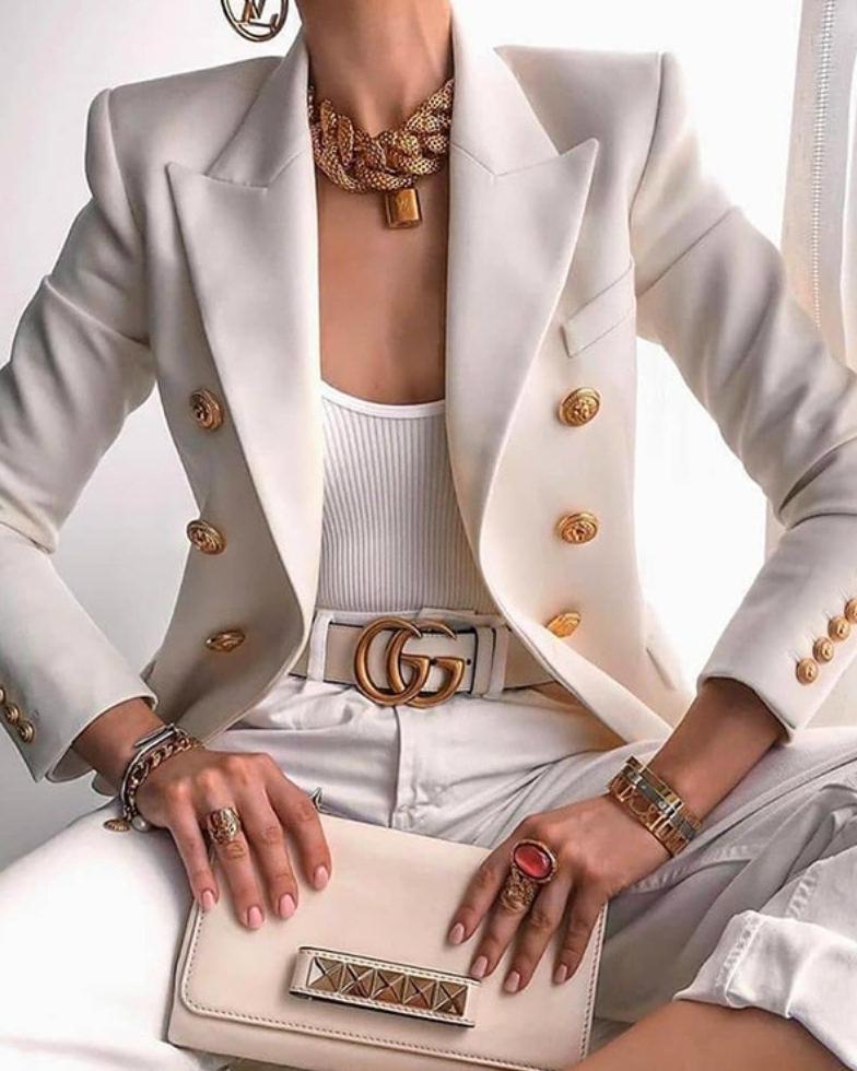white gold button blazer