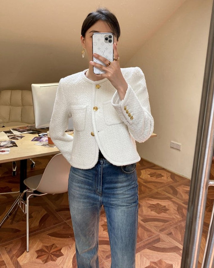 white tweed blazer